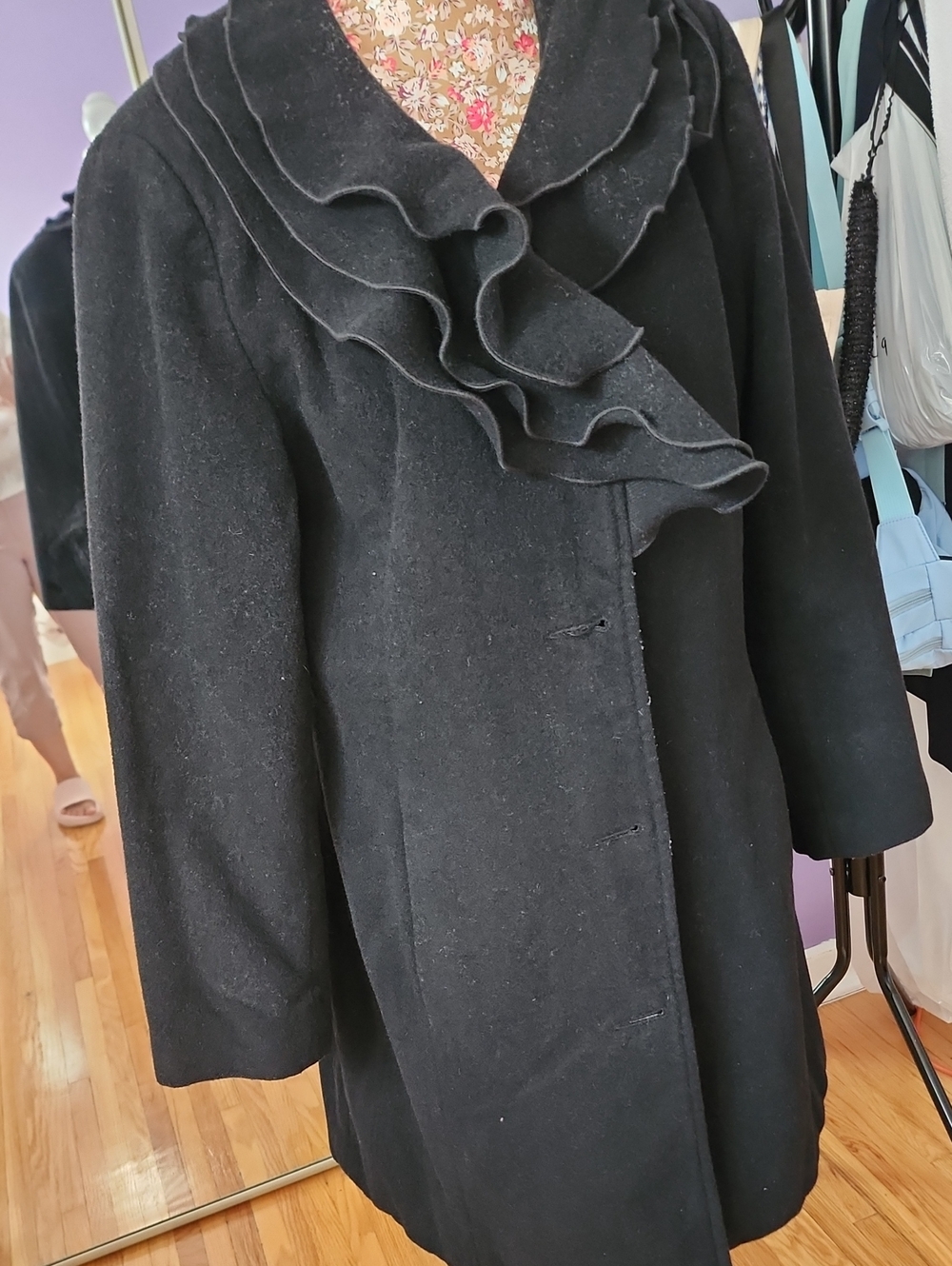Black Women's Ruffle Collar Coat